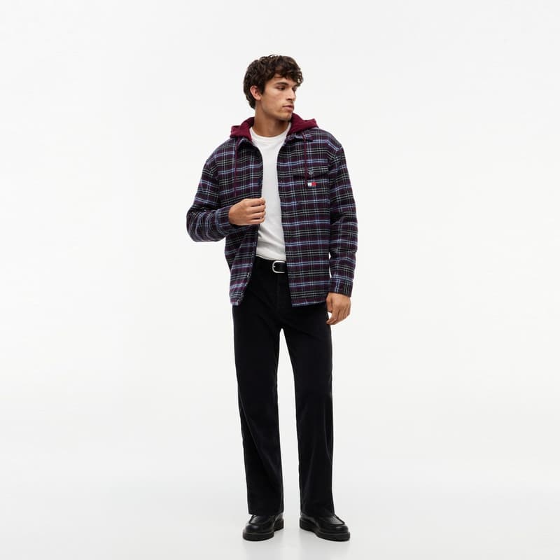 Зимняя куртка пуховик Tommy Hilfiger Бордовый Темно-Синий Клетка 0QM Мужская Синтепоновая Куртка - изображение 5