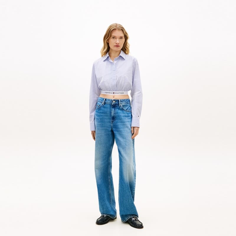 Блузка Tommy Hilfiger Сине-белые полоски 0Y9 Женские Рубашки - изображение 6