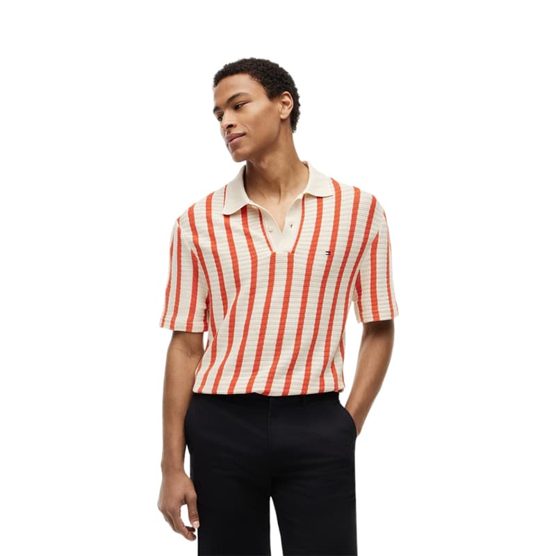 Tommy Hilfiger SS26 Orange Ecru Stripes 0DO Men's Knitwear - изображение 3