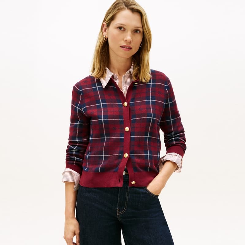 Кофта Tommy Hilfiger Красная клетка 0KX Женские Трикотаж - изображение 4
