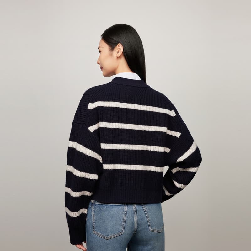 Кардиган Tommy Hilfiger Свитер Женский Темно-синий Белый Полосы - изображение 4