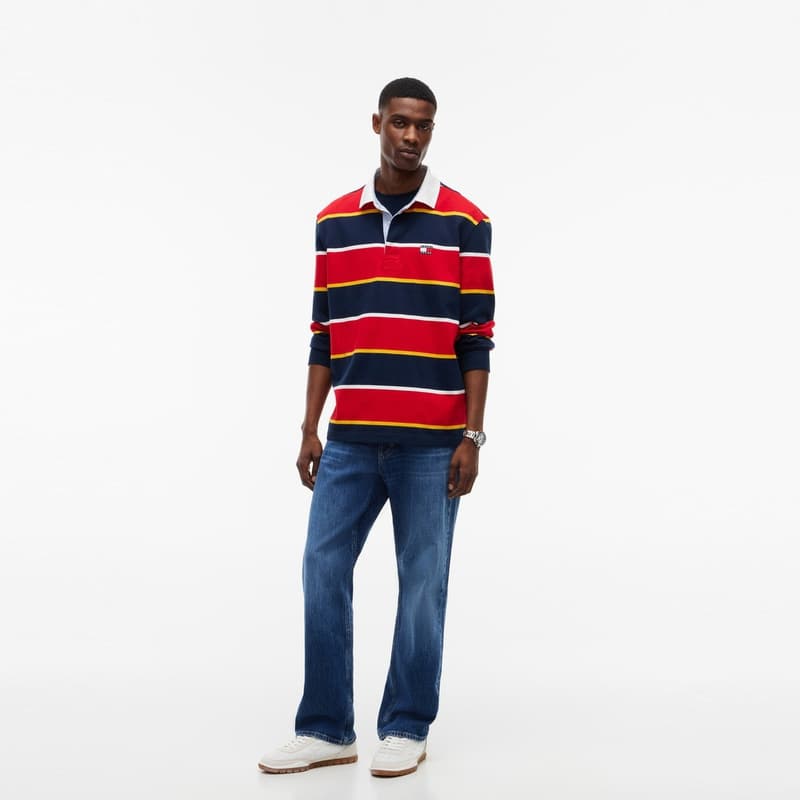 Поло Tommy Hilfiger Темно-синий Красный Полосатый XMA Мужская Рубашка-Поло - изображение 4
