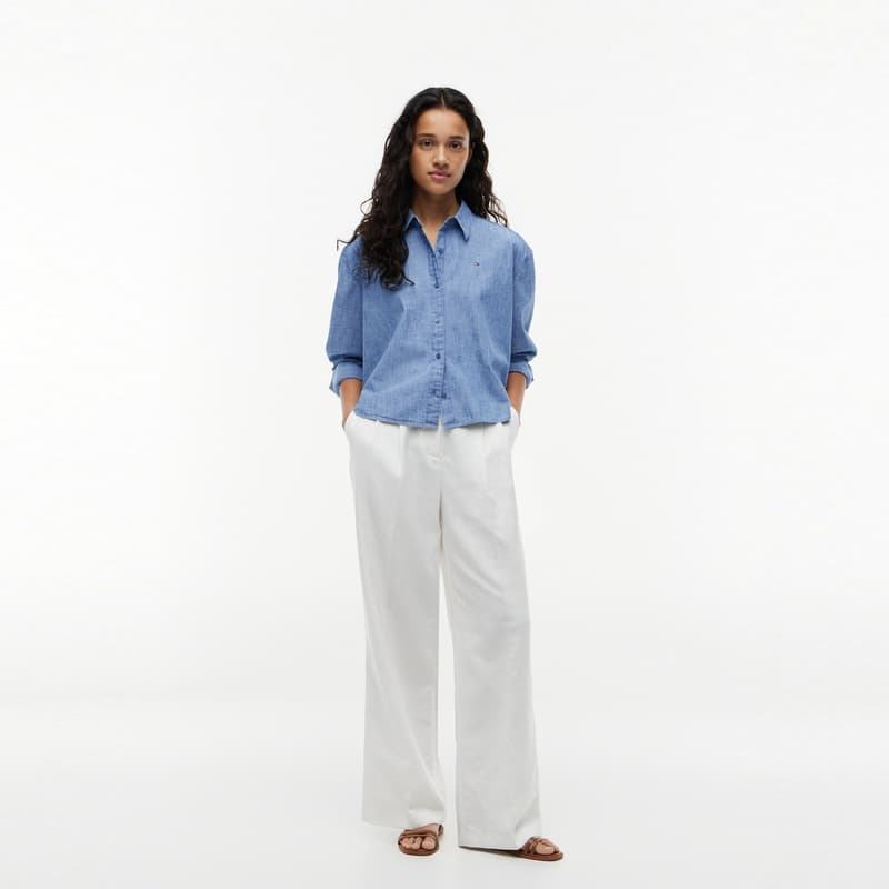 Блузка Tommy Hilfiger Blue DVA Women's Shirts Томми Хилфигер Синий DVA Женские Рубашки - изображение 5