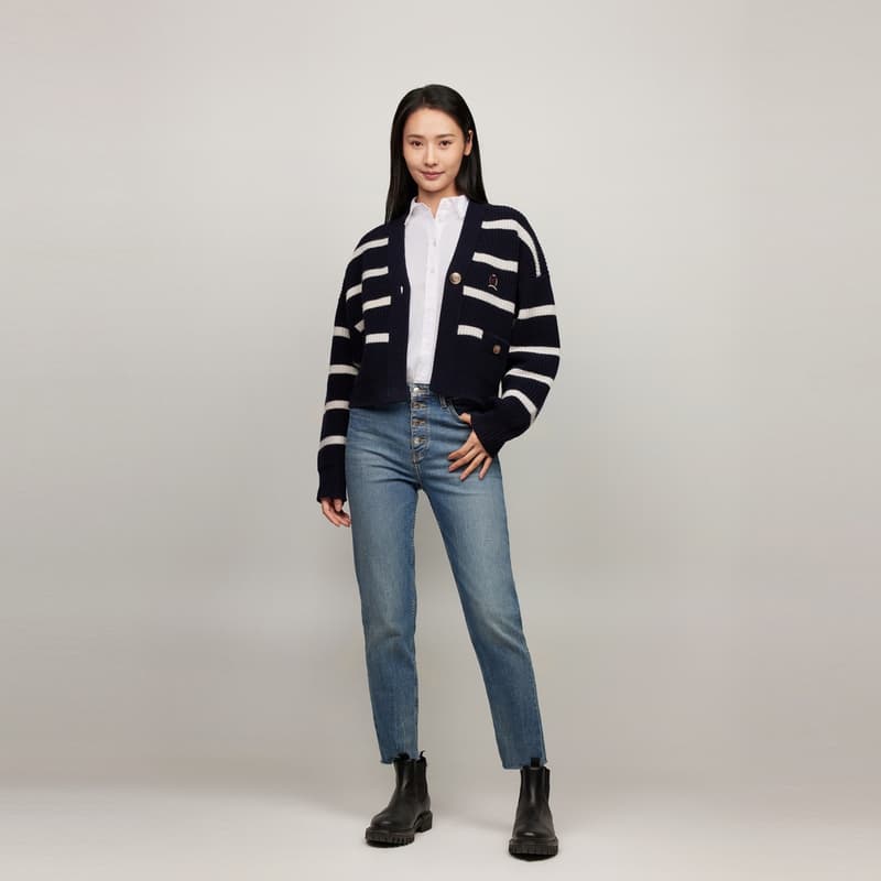 Кардиган Tommy Hilfiger Свитер Женский Темно-синий Белый Полосы - изображение 5