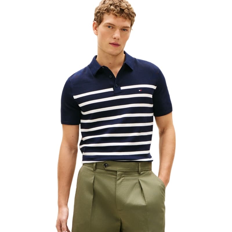 Tommy Hilfiger Темно-синий синий белый полосы 0A4 мужской трикотаж - изображение 3