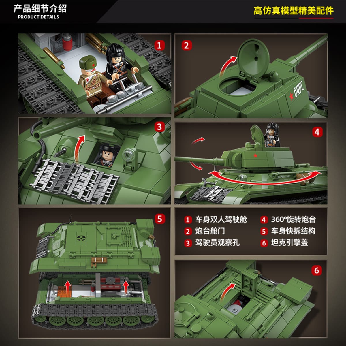 Конструктор QUAN GUAN T-34 1013pcs 100276T-3476 - изображение 5