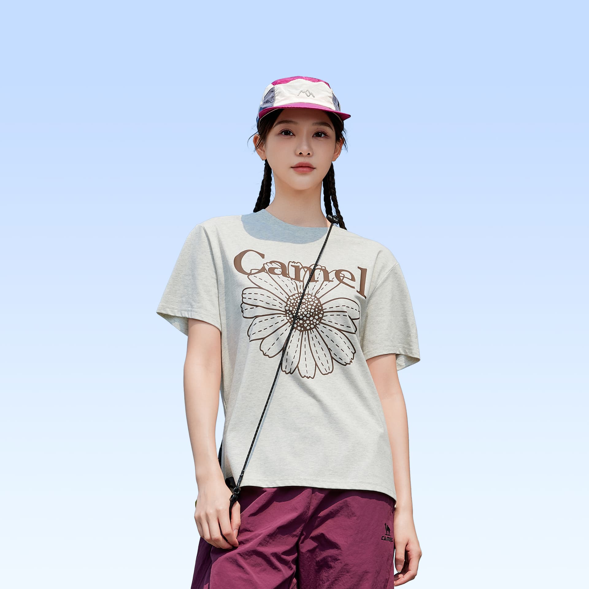 Футболка CAMEL T-Shen Ice Skin T-Shen Стиль кампуса Маргаритка Свободный покрой Повседневный Круглый вырез Удобный Короткий рукав Футболка Женский - изображение 4