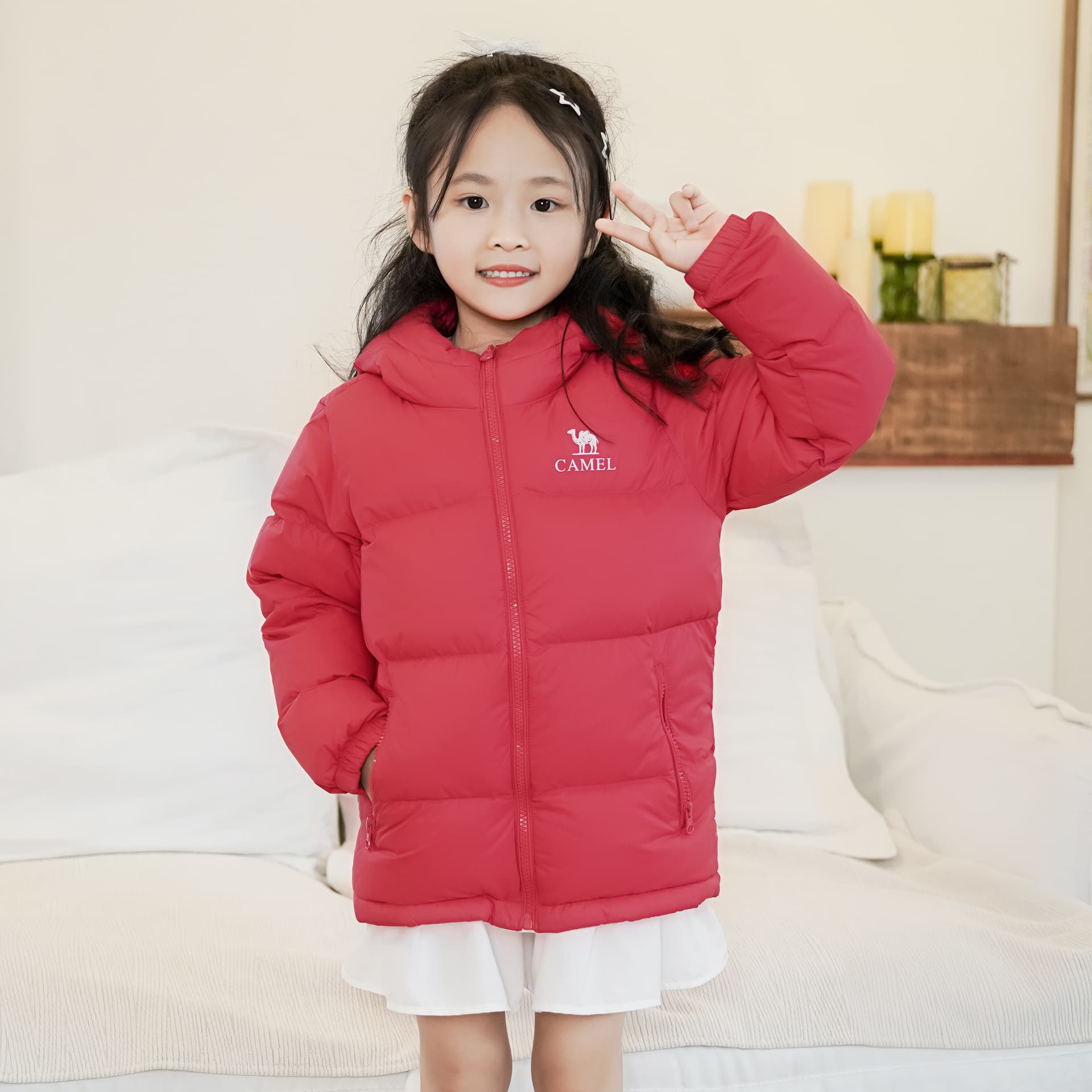 Кофта CAMEL Minimalistic Comfortable Hooded Zip-up Long Sleeve Campus Style Thickened Warm Jacket Down Coat Kids - изображение 3