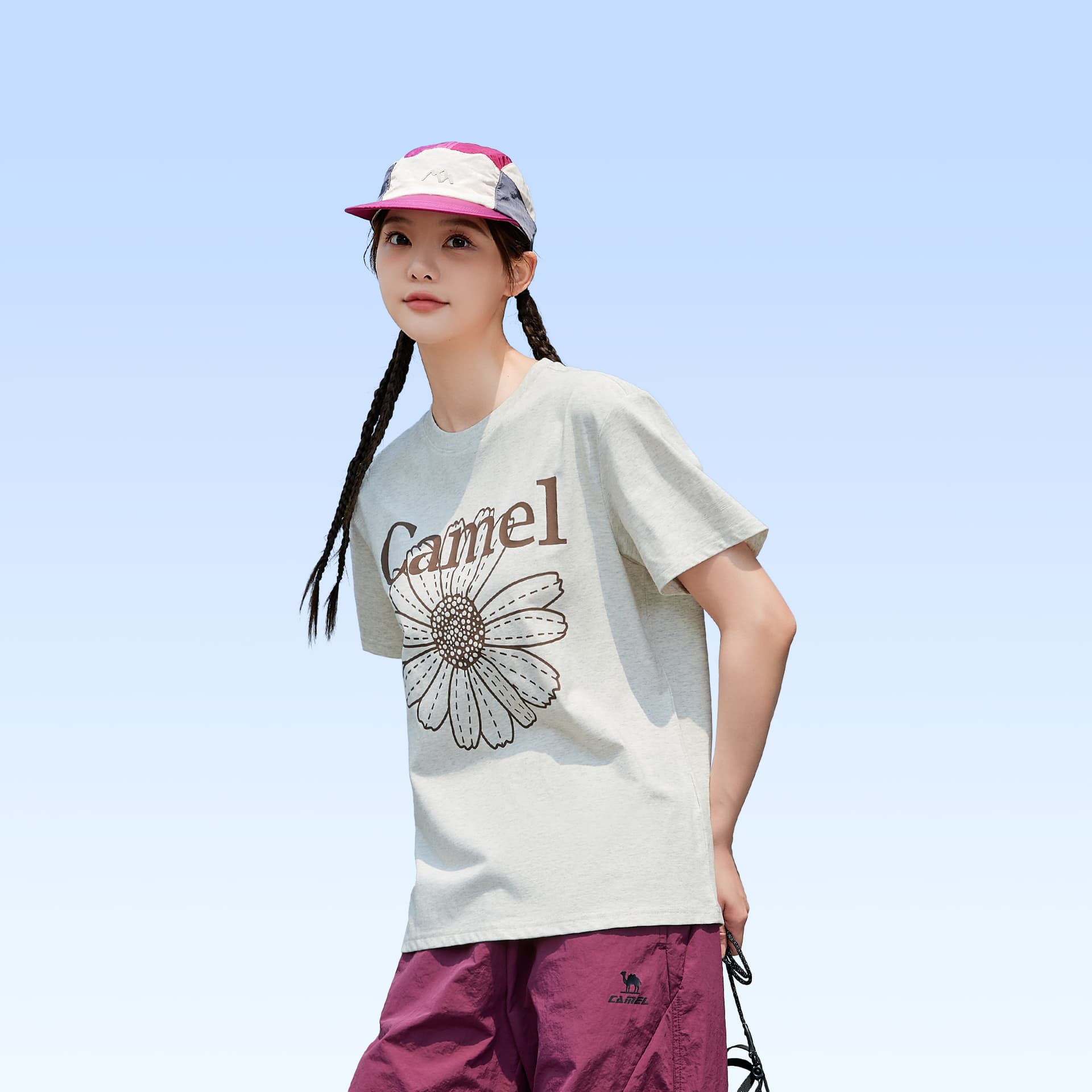 Футболка CAMEL T-Shen Ice Skin T-Shen Стиль кампуса Маргаритка Свободный покрой Повседневный Круглый вырез Удобный Короткий рукав Футболка Женский - изображение 5
