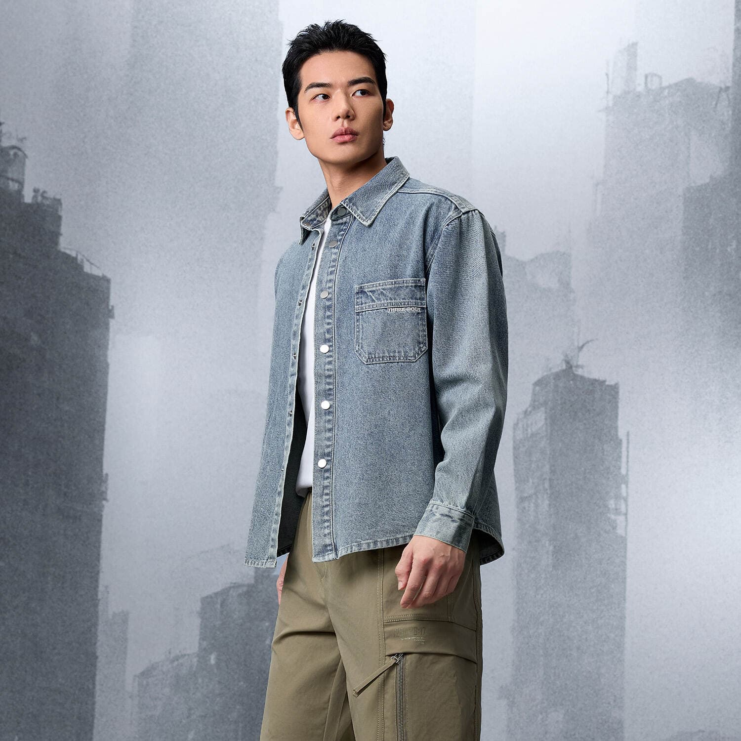 Рубашка HLA Синий Серый DENIM GRADIENT (Средний) 8C Мужская Рубашка - изображение 3