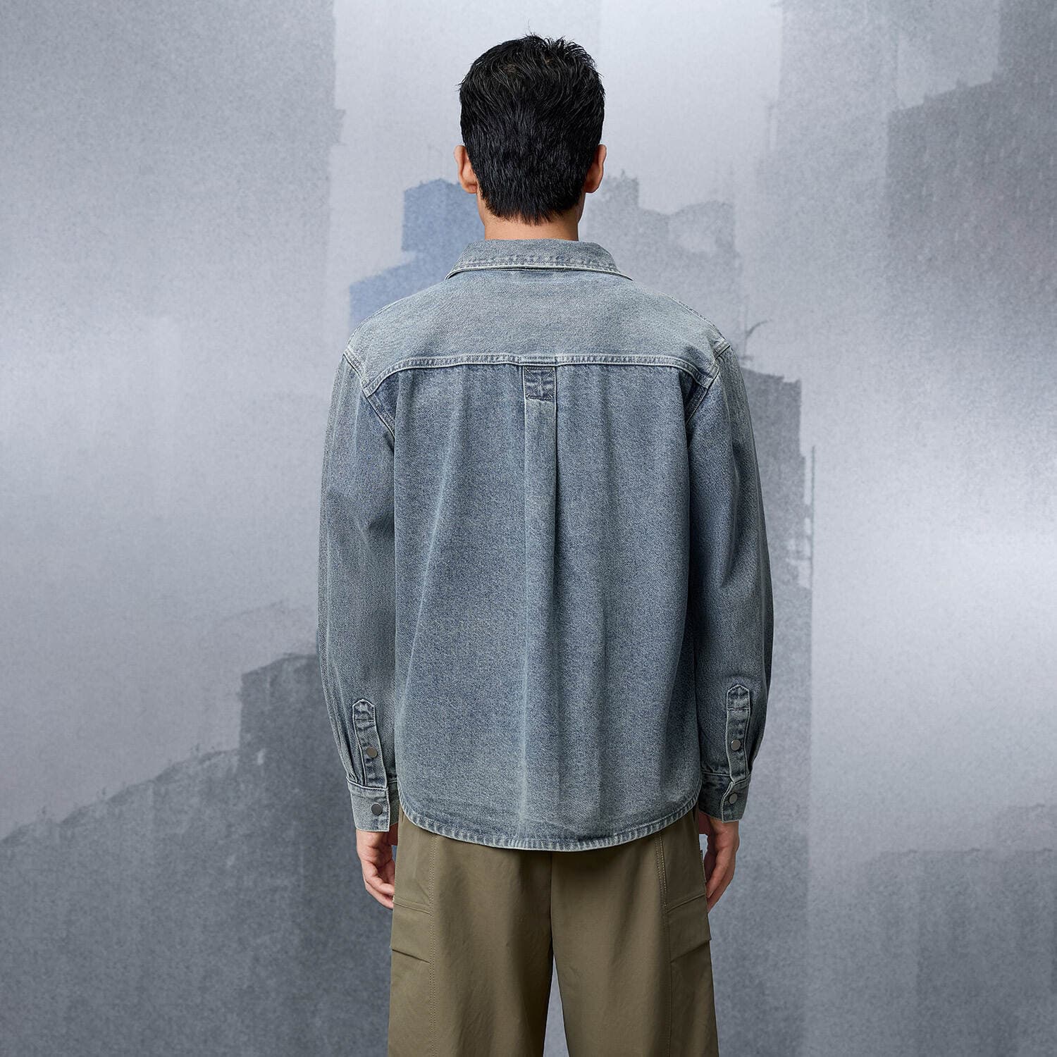 Рубашка HLA Синий Серый DENIM GRADIENT (Средний) 8C Мужская Рубашка - изображение 4