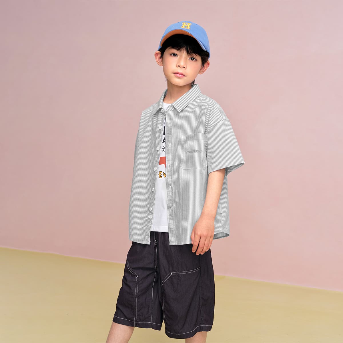 HLA Зеленый Серый Полосы 05 Kids Повседневные Рубашки - изображение 4