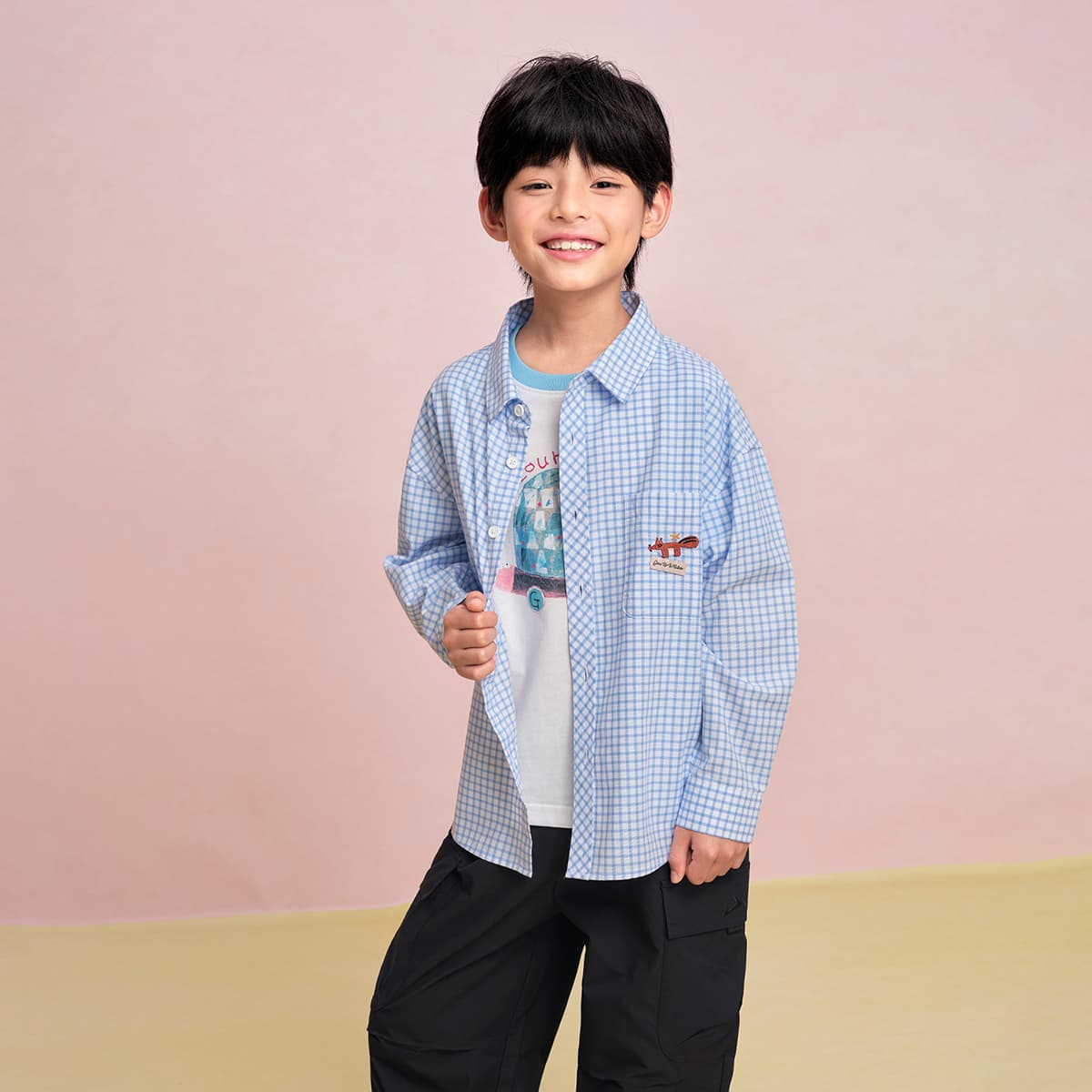 HLA Светло-синяя клетка 06 Kids Повседневные рубашки - изображение 4