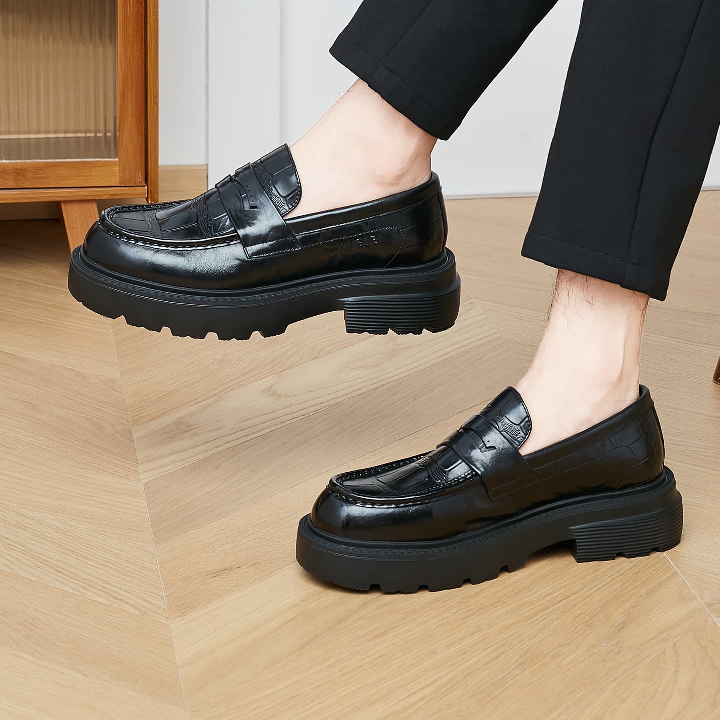 KAISER Модный Крокодиловый Принт На Платформе Увеличивающий Рост Удобный Классический Мужской Кожаный Ботинок - изображение 6