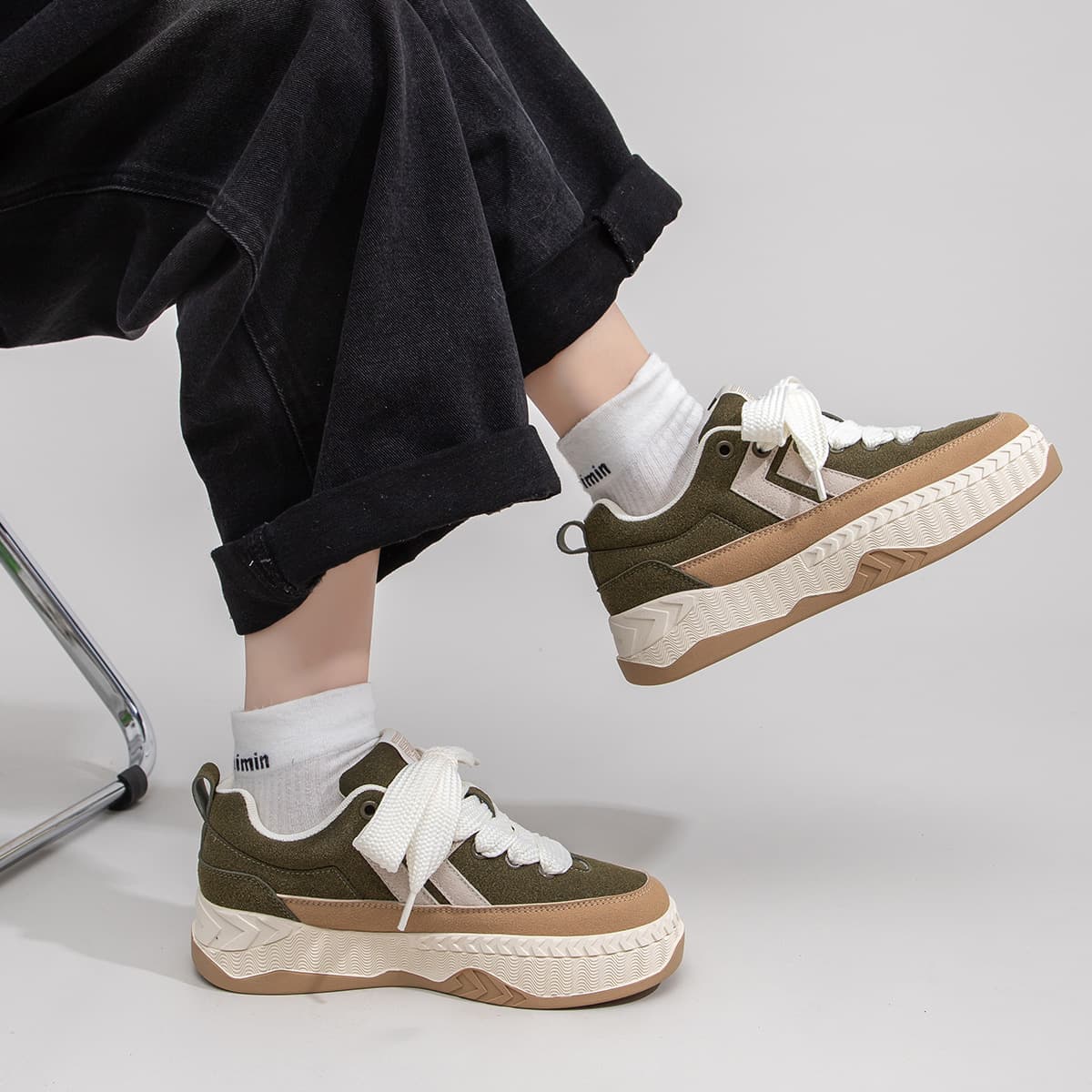 Кроссовки Feiyue Thick Sole Low Top Sneakers Military Green Tan - изображение 8