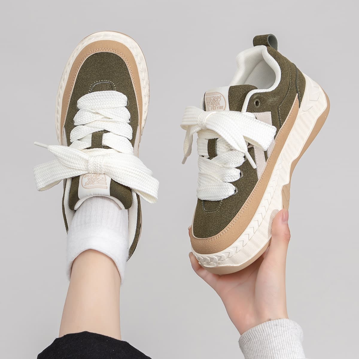 Кроссовки Feiyue Thick Sole Low Top Sneakers Military Green Tan - изображение 9