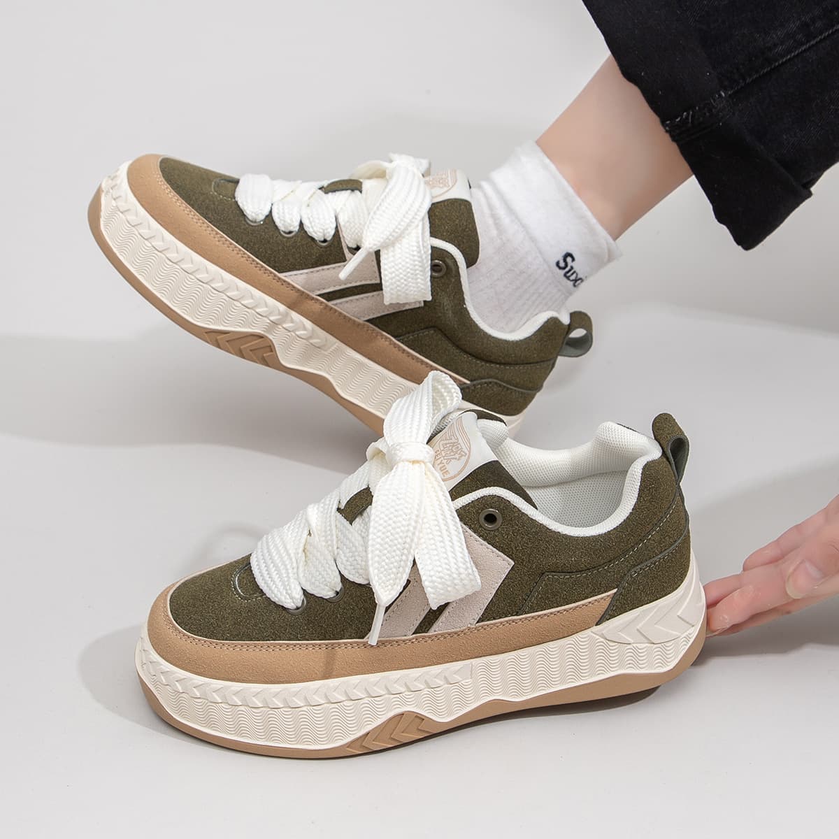 Кроссовки Feiyue Thick Sole Low Top Sneakers Military Green Tan - изображение 6