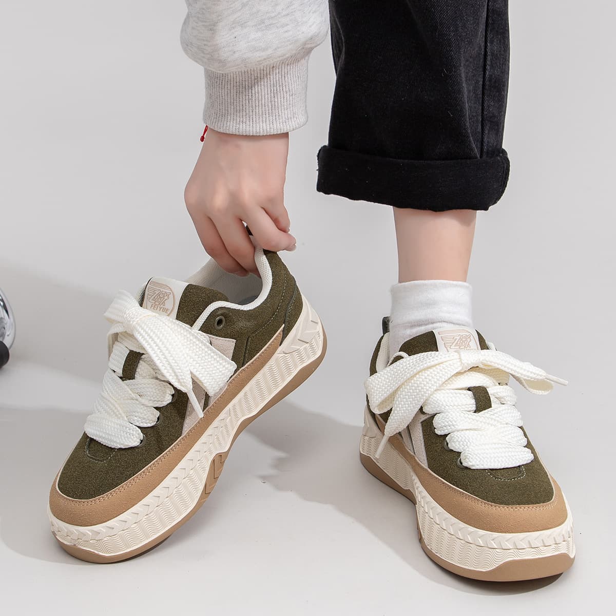 Кроссовки Feiyue Thick Sole Low Top Sneakers Military Green Tan - изображение 10