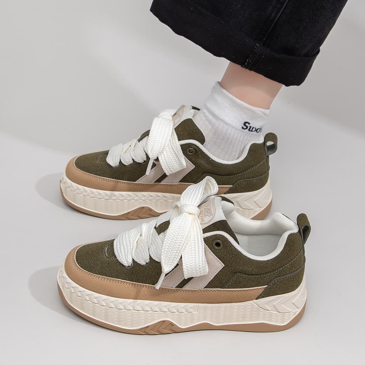 Кроссовки Feiyue Thick Sole Low Top Sneakers Military Green Tan - изображение 7
