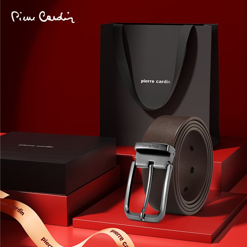 Ремень PIERRE CARDIN Ремни из крупнозернистой текстуры коровьей кожи мужской кофейный 3,5 см - изображение 7