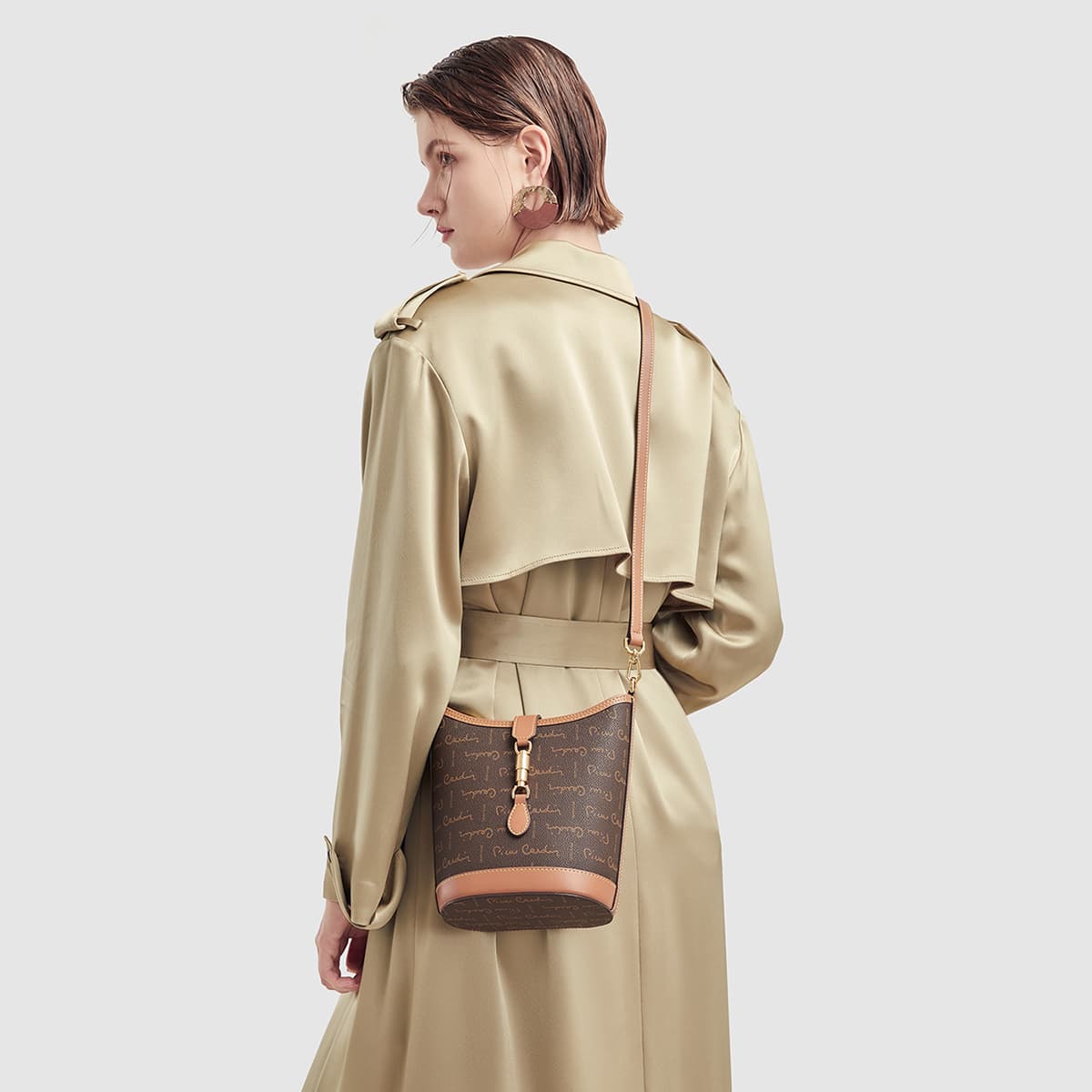 Мини-сумка PIERRE CARDIN Сумка через плечо из ПВХ Сумка Обычная (Стандартная) Женская Кофейного Экрю цвета - изображение 4