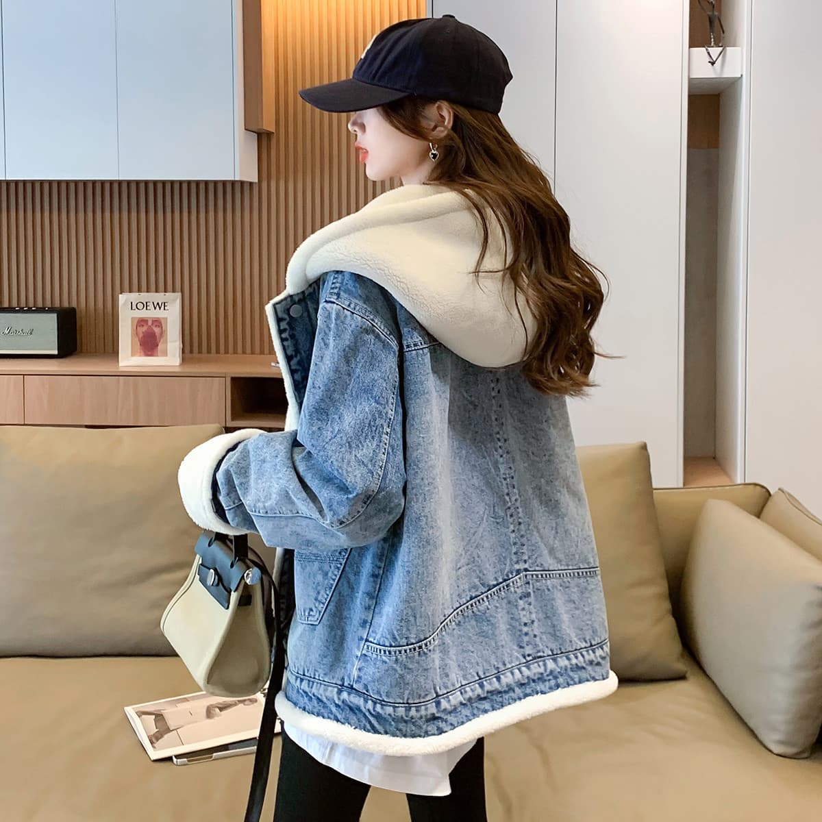JEANSWEST Зимний термический с флисовой подкладкой свободный крой утягивающий средней длины с капюшоном длинные рукава - изображение 6
