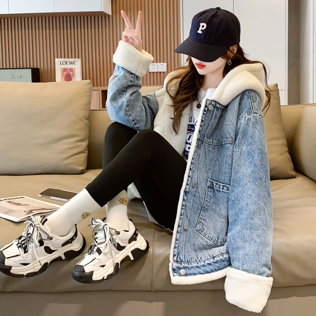 JEANSWEST Зимний термический с флисовой подкладкой свободный крой утягивающий средней длины с капюшоном длинные рукава - изображение 2