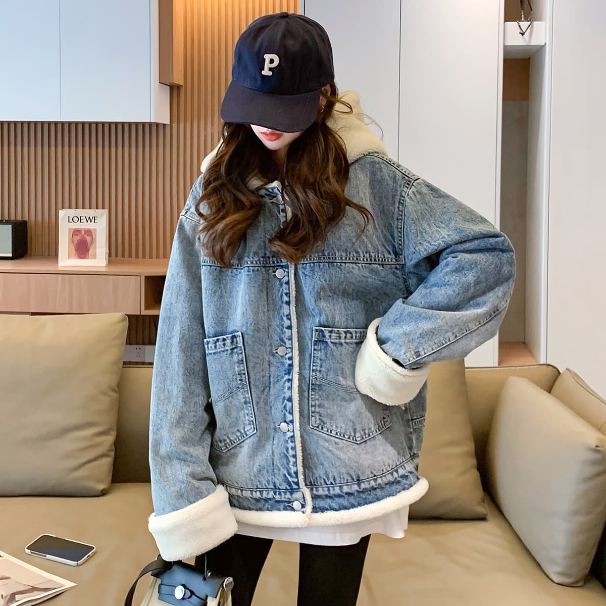 JEANSWEST Зимний термический с флисовой подкладкой свободный крой утягивающий средней длины с капюшоном длинные рукава - изображение 5