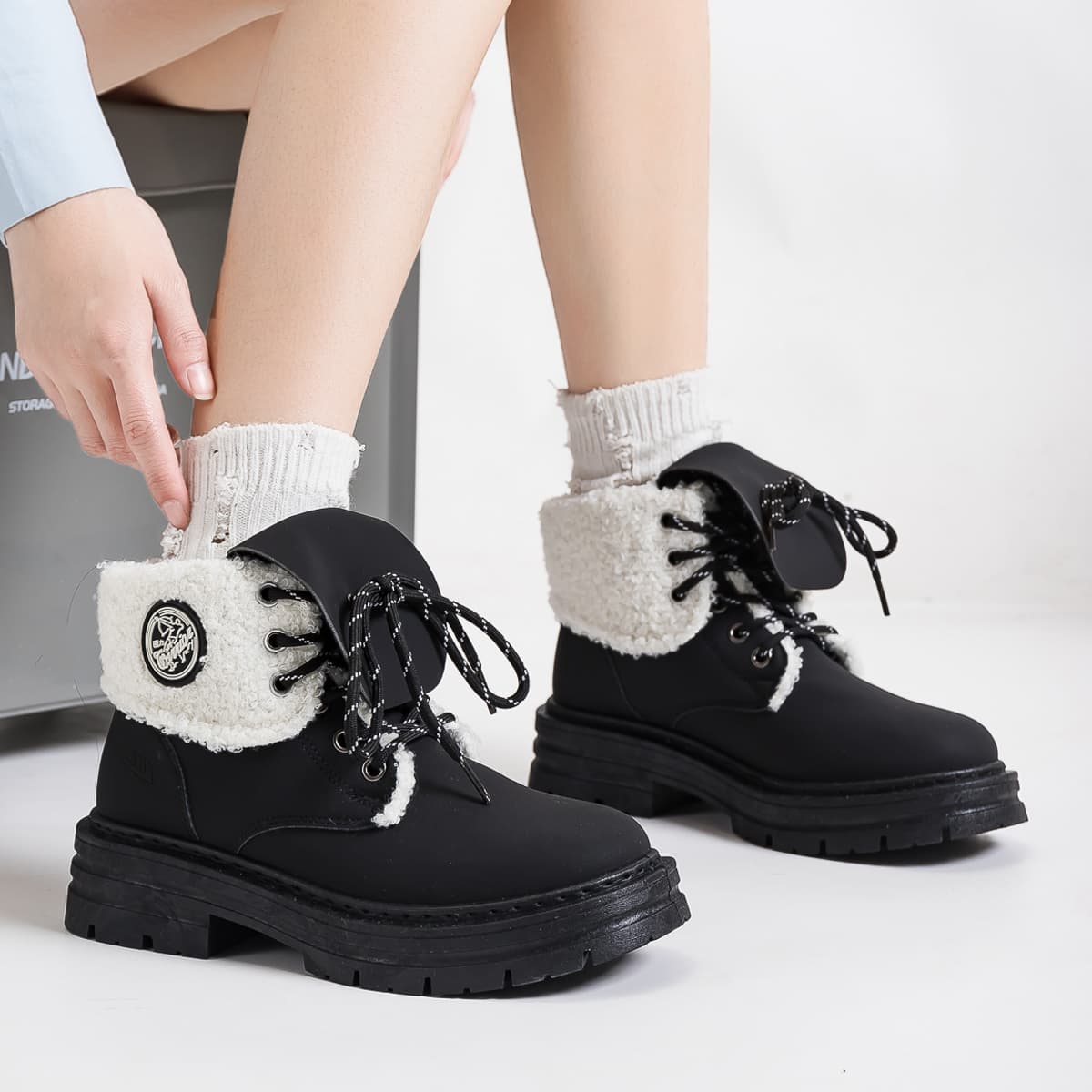 Ботинки Warrior Vintage Versatile Модный Классический Толстый Хлопок с Флисовой Подкладкой Короткие Армейские Ботинки Женские - изображение 5