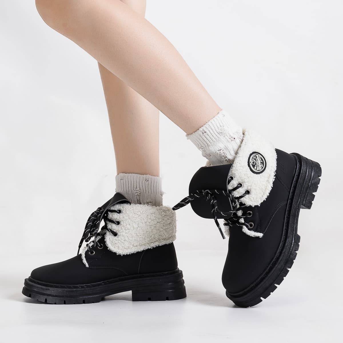 Ботинки Warrior Vintage Versatile Модный Классический Толстый Хлопок с Флисовой Подкладкой Короткие Армейские Ботинки Женские - изображение 3