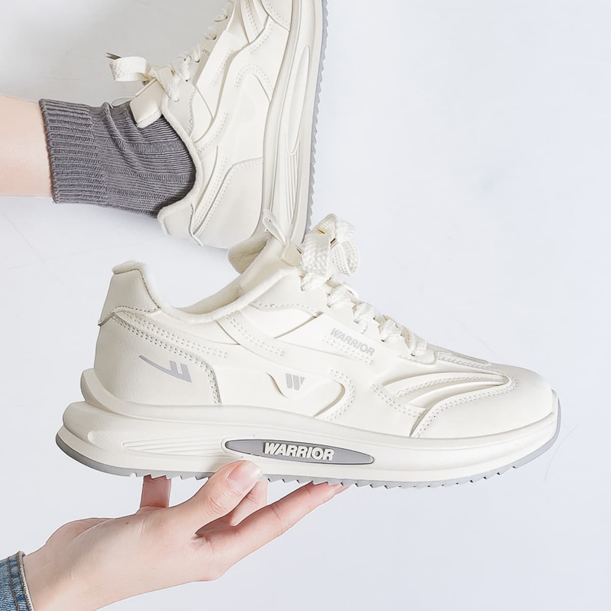 Кроссовки Warrior Slip Resistant Abrasion Resistant Теплоизоляционный Низкий Топ Повседневная Обувь Женская Белый Серый - изображение 8