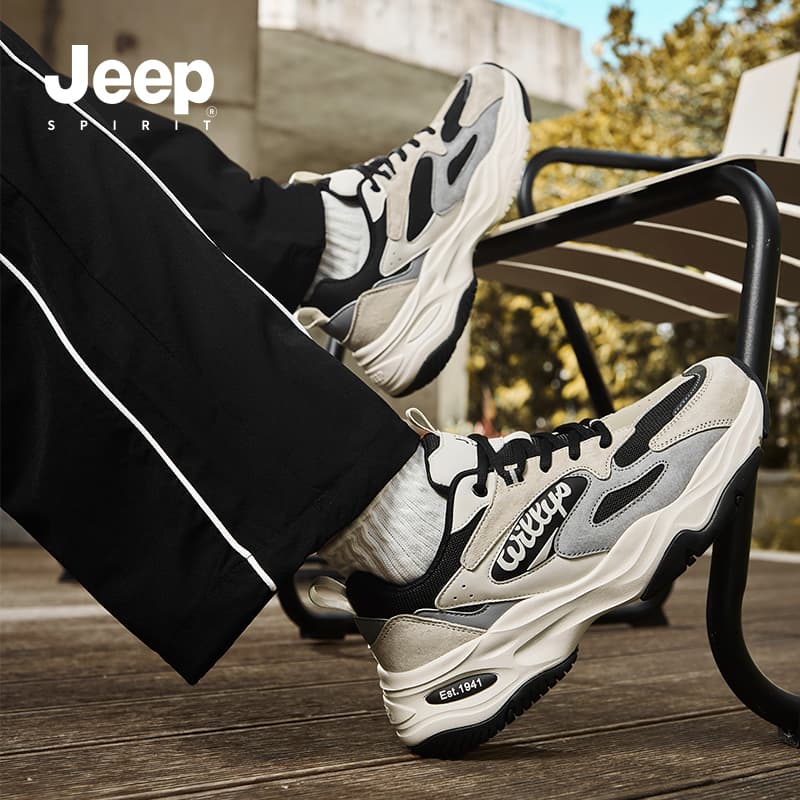 Кроссовки JEEP SPIRIT Износостойкий Дышащий Легкий Низкий Топ массивные кроссовки Мужской Светлый Песочный - изображение 12