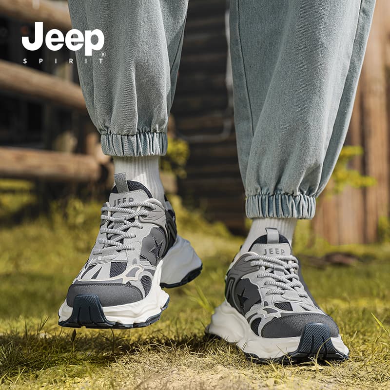 Кроссовки JEEP SPIRIT Износостойкие Дышащие Низкие Легкие массивные кроссовки Мужские Серые - изображение 10