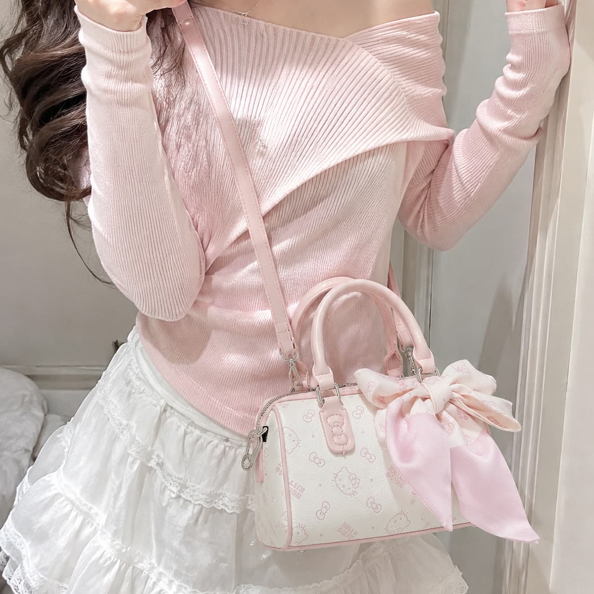 Сумка Sanrio Hello Kitty Сумки Розовый Белый (Включает шарф KT) Женские - изображение 6