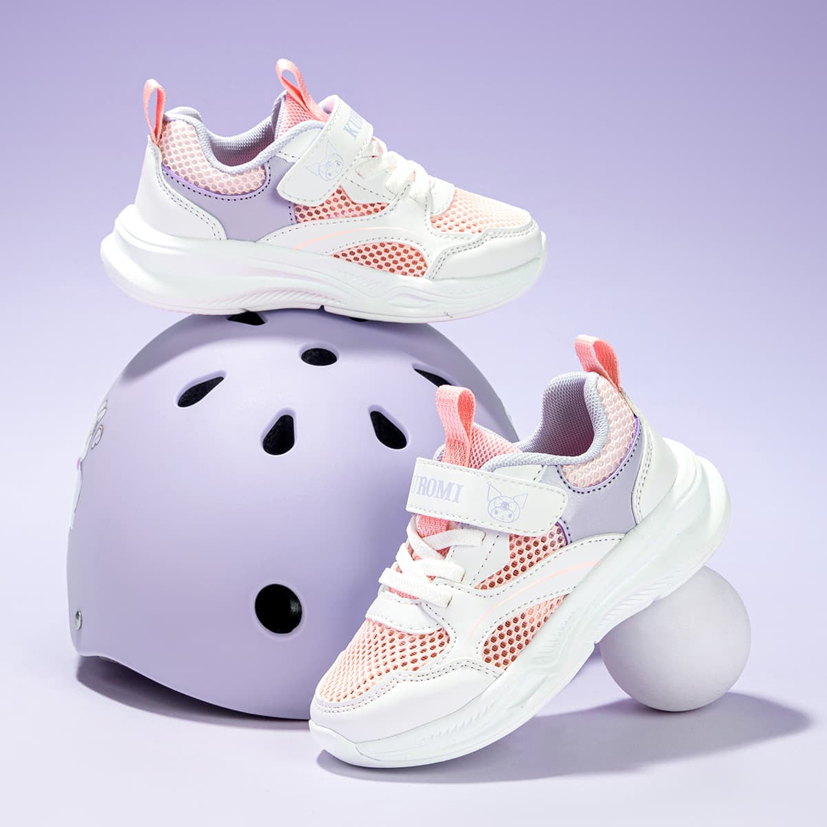 Кроссовки Sanrio Kuromi Повседневные детские кроссовки с сетчатой тканью и застежкой на липучке, универсальные, легкие, дышащие, противоскользящие, с амортизацией и увеличенной высотой - изображение 4