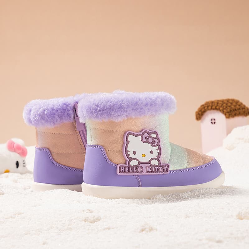 Sanrio Hello Kitty Осень и зима Мультяшный плюшевые универсальные удобные милые модные зимние ботинки с флисом утолщенные для мальчиков и девочек анти-удар легкие амортизация термозащитные мид-топ детские - изображение 6