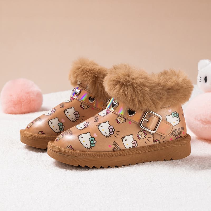 Sanrio Hello Kitty Мультяшный Утолщенная флисовая подкладка Повседневный Классический Универсальный Модный Минималистичный Милый Термозащитный Износостойкий Легкий Амортизация Детский Зимние ботинки - изображение 5
