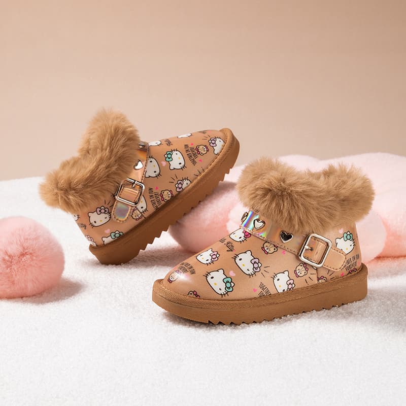 Sanrio Hello Kitty Мультяшный Утолщенная флисовая подкладка Повседневный Классический Универсальный Модный Минималистичный Милый Термозащитный Износостойкий Легкий Амортизация Детский Зимние ботинки - изображение 4