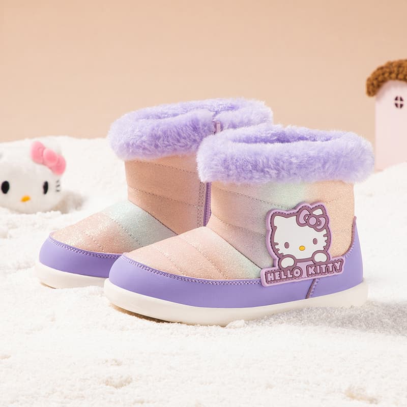 Sanrio Hello Kitty Осень и зима Мультяшный плюшевые универсальные удобные милые модные зимние ботинки с флисом утолщенные для мальчиков и девочек анти-удар легкие амортизация термозащитные мид-топ детские - изображение 5