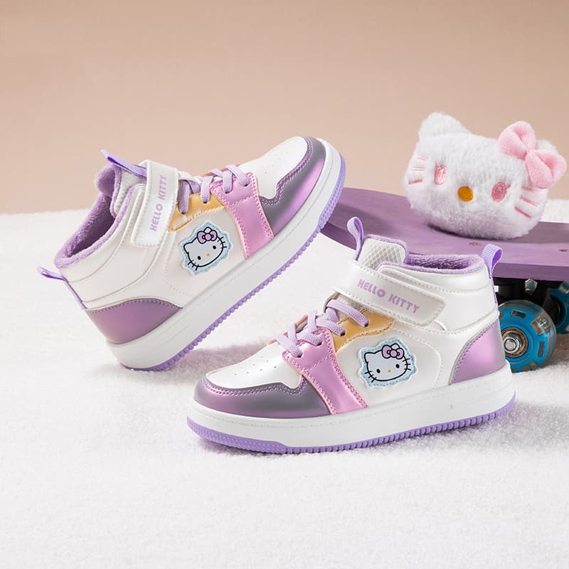 Кроссовки Sanrio x Хелло Китти Утолщенная флисовая подкладка Повседневные белые кроссовки Стильные и простые Мультяшные и милые Индивидуальные Для школьников Термозащитные Осень и зима Износостойкие Легкие Амортизация Увеличение роста Баланс Хай-топы Детские - изображение 4