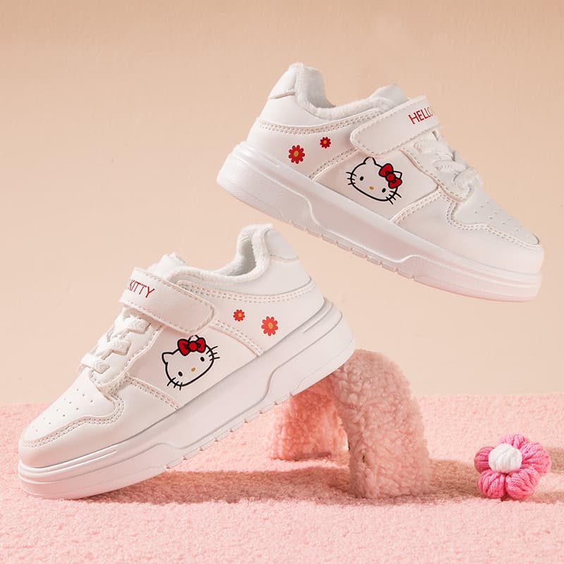 Кроссовки Sanrio Хелло Китти Универсальные милые мультяшные модные удобные белые кроссовки для детей и подростков Осень и зима С утеплителем Утолщенные износостойкие с отскоком легкие амортизирующие термозащитные баланс Лоу-топы Повседневная обувь для скейтборда - изображение 10