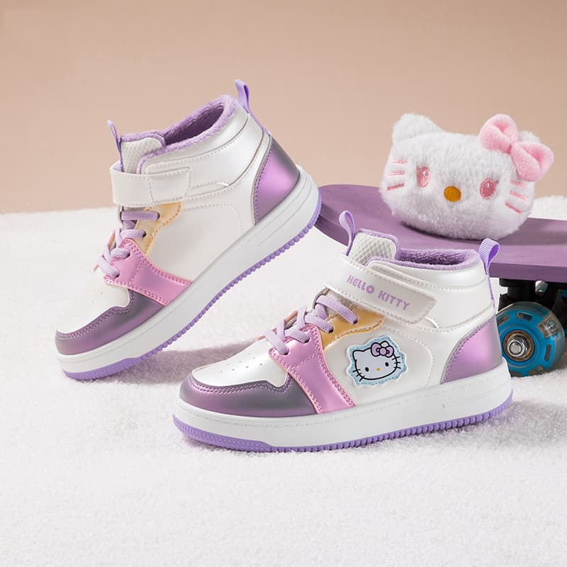 Кроссовки Sanrio x Хелло Китти Утолщенная флисовая подкладка Повседневные белые кроссовки Стильные и простые Мультяшные и милые Индивидуальные Для школьников Термозащитные Осень и зима Износостойкие Легкие Амортизация Увеличение роста Баланс Хай-топы Детские - изображение 5