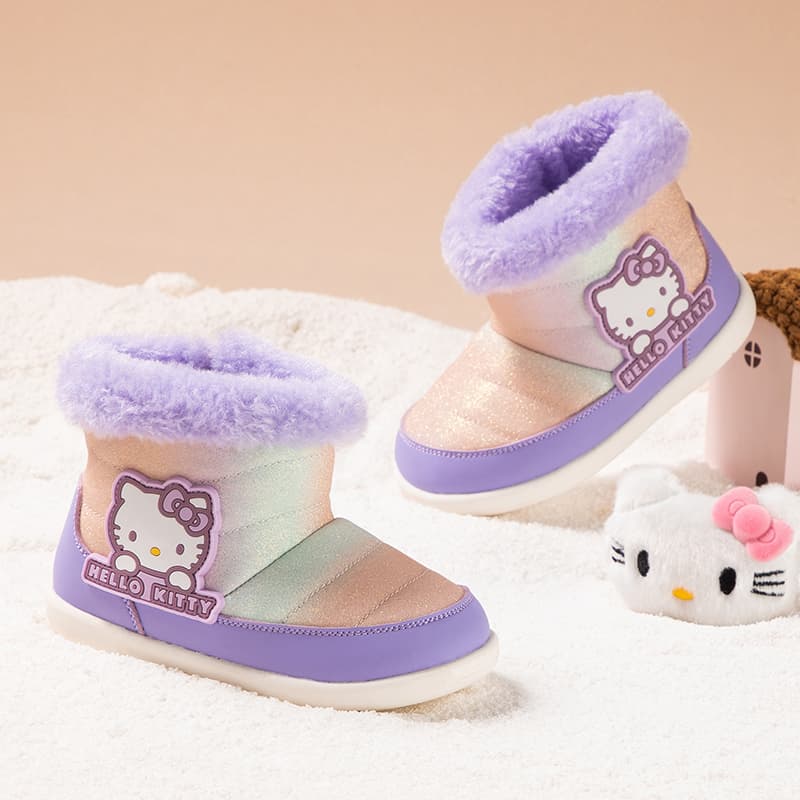 Sanrio Hello Kitty Осень и зима Мультяшный плюшевые универсальные удобные милые модные зимние ботинки с флисом утолщенные для мальчиков и девочек анти-удар легкие амортизация термозащитные мид-топ детские - изображение 7