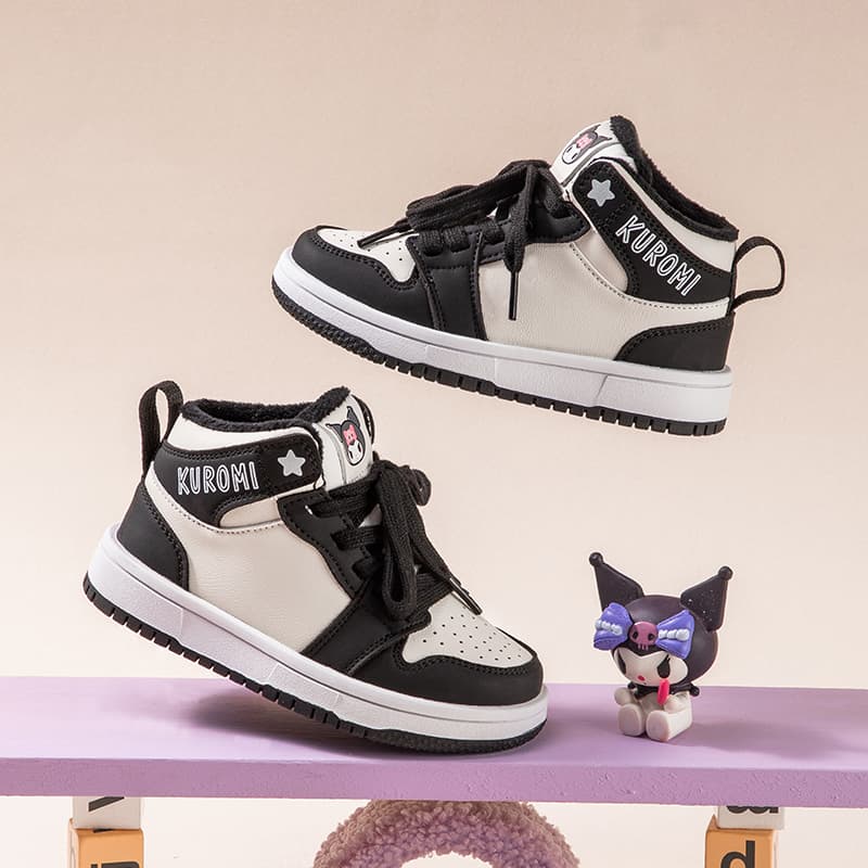 Кроссовки Sanrio Kuromi Утолщенный Повседневный Милый Спорт Минималистичный Модный Универсальный Кампус Осень и зима Износостойкий Легкий Амортизация Термозащитный Хай-топы Детский Скейтбординги - изображение 4