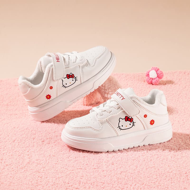Кроссовки Sanrio Хелло Китти Универсальные милые мультяшные модные удобные белые кроссовки для детей и подростков Осень и зима С утеплителем Утолщенные износостойкие с отскоком легкие амортизирующие термозащитные баланс Лоу-топы Повседневная обувь для скейтборда - изображение 7