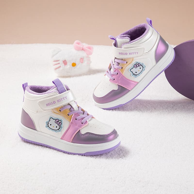 Кроссовки Sanrio x Хелло Китти Утолщенная флисовая подкладка Повседневные белые кроссовки Стильные и простые Мультяшные и милые Индивидуальные Для школьников Термозащитные Осень и зима Износостойкие Легкие Амортизация Увеличение роста Баланс Хай-топы Детские - изображение 7