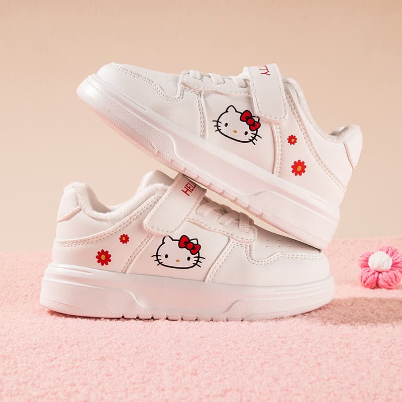Кроссовки Sanrio Хелло Китти Универсальные милые мультяшные модные удобные белые кроссовки для детей и подростков Осень и зима С утеплителем Утолщенные износостойкие с отскоком легкие амортизирующие термозащитные баланс Лоу-топы Повседневная обувь для скейтборда - изображение 9