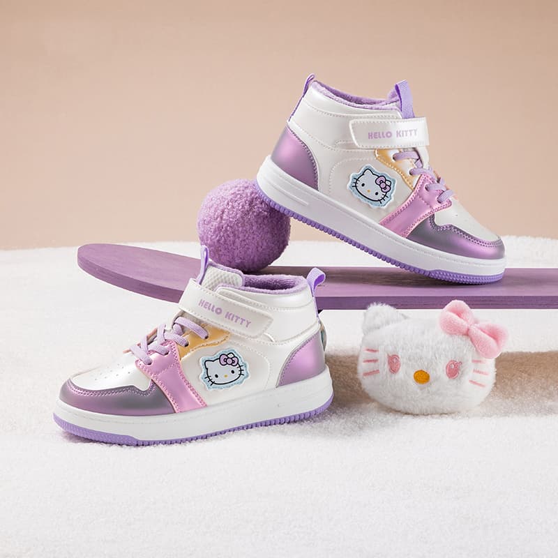 Кроссовки Sanrio x Хелло Китти Утолщенная флисовая подкладка Повседневные белые кроссовки Стильные и простые Мультяшные и милые Индивидуальные Для школьников Термозащитные Осень и зима Износостойкие Легкие Амортизация Увеличение роста Баланс Хай-топы Детские - изображение 6