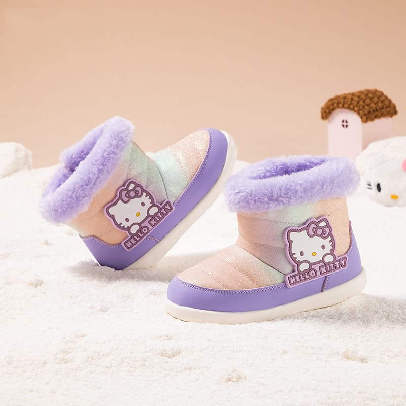 Sanrio Hello Kitty Осень и зима Мультяшный плюшевые универсальные удобные милые модные зимние ботинки с флисом утолщенные для мальчиков и девочек анти-удар легкие амортизация термозащитные мид-топ детские - изображение 4