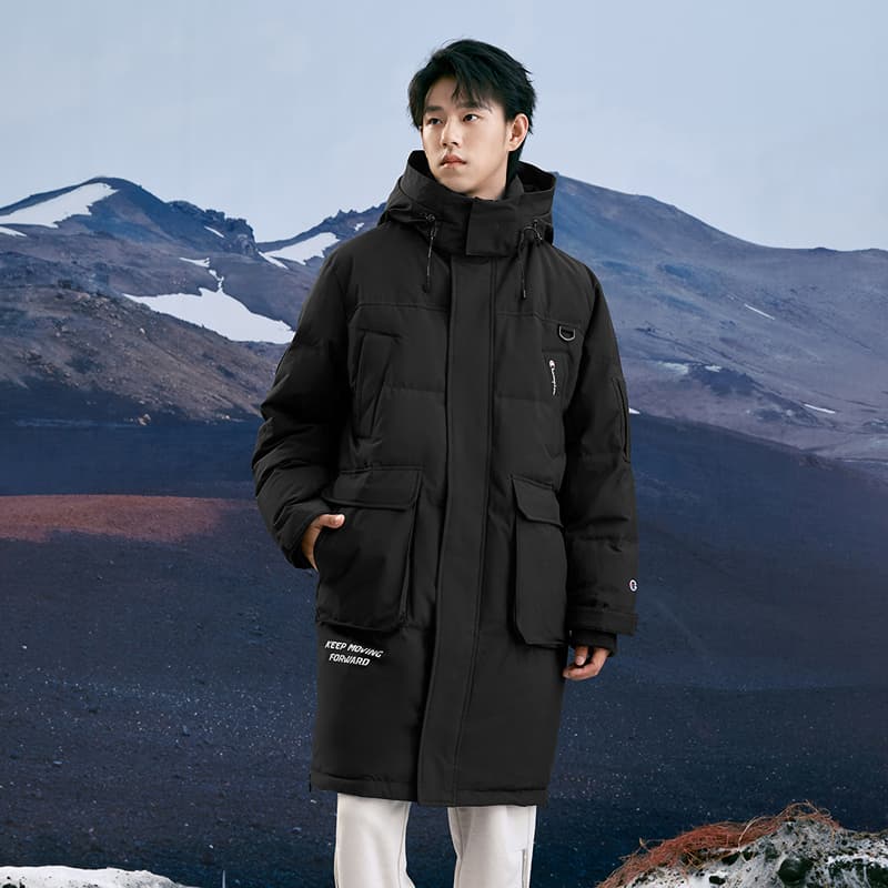 Зимняя куртка Champion FW24 С принтом буквы узор MULTI карман утолщенный и с флисовой подкладкой термический с капюшоном пуховик - изображение 5